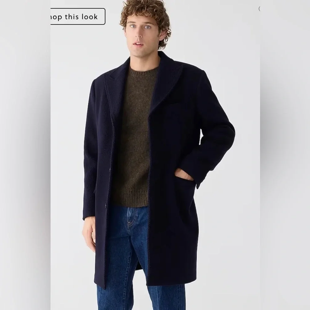 J.Crew Mens Ludlow Topcoat Heavyweight Wool Navy Size BS472